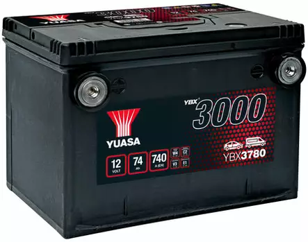 AKKU YUASA 74AH +- 260X183X185 SIVUNAVOILLA - Suljetut-ja geeliakut - YBX3780 - 1
