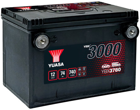 AKKU YUASA 74AH +- 260X183X185 SIVUNAVOILLA - Suljetut-ja geeliakut - YBX3780 - 1