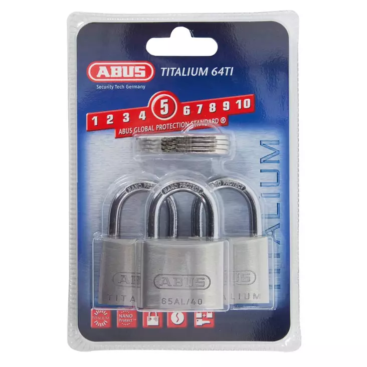 ABUS RIIPPULUKKO 64TI/40, TITALIUM, TRIPLAPAKKAUS - Riippulukot ja salvat - A56414 - 1