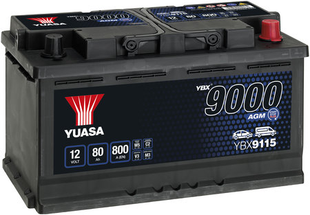 AKKU YUASA 80AH AGM -+ 317X175X190 - AGM-akut - YBX9115 - 1