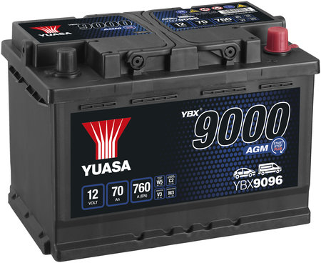 AKKU YUASA 70AH AGM -+ 278X175X190 - AGM-akut - YBX9096 - 1