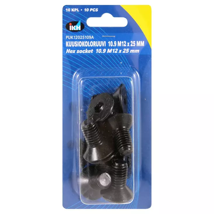 KUUSIOKOLORUUVI M12X25 10.9 10KPL UPPO DIN7991 - Kuusiokoloruuvit 10.9 uppokanta - PUK12025109A - 1