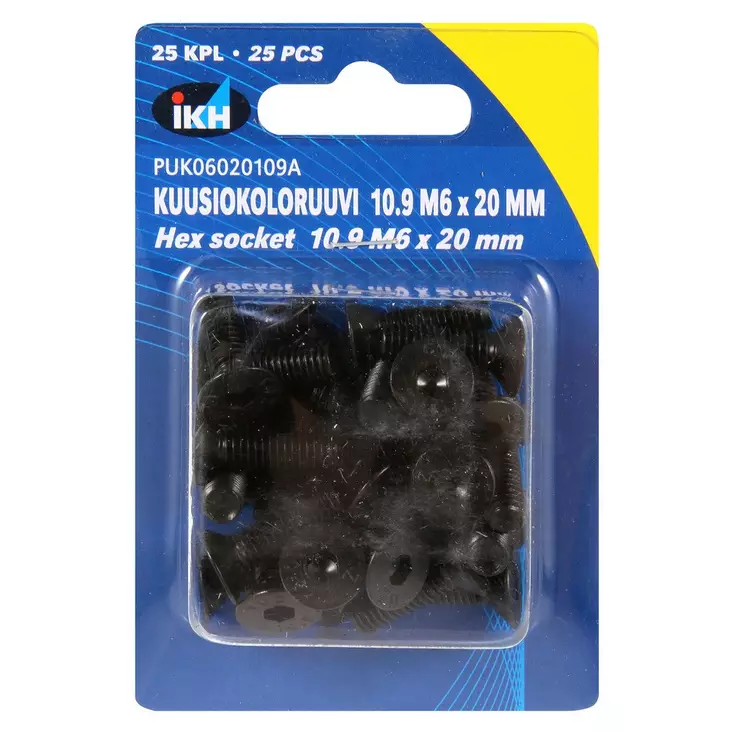 KUUSIOKOLORUUVI M6X20 10.9 25KPL UPPO DIN7991 - Kuusiokoloruuvit 10.9 uppokanta - PUK06020109A - 1